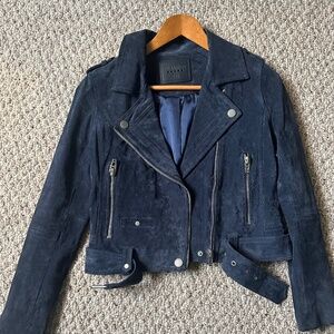 Blank NYC Suede Moto Jacket Navy Blue S- EUC